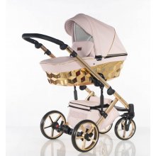 Cubic - kol. Jasno różowy - Złoty - 3w1 - Wózek dziecięcy - Kajtex